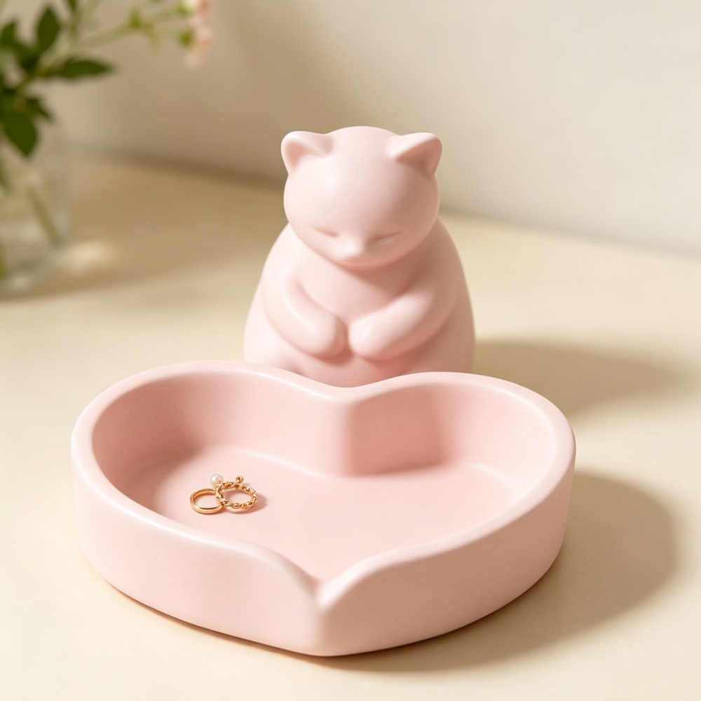 طبق مجوهرات على شكل قطة وردية  - مراجعة 3D Printing Ring Holder وسعره