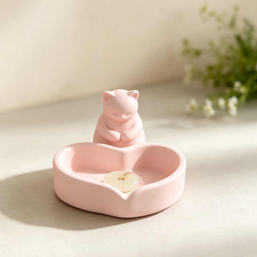طبق مجوهرات على شكل قطة وردية  - مراجعة 3D Printing Ring Holder وسعره