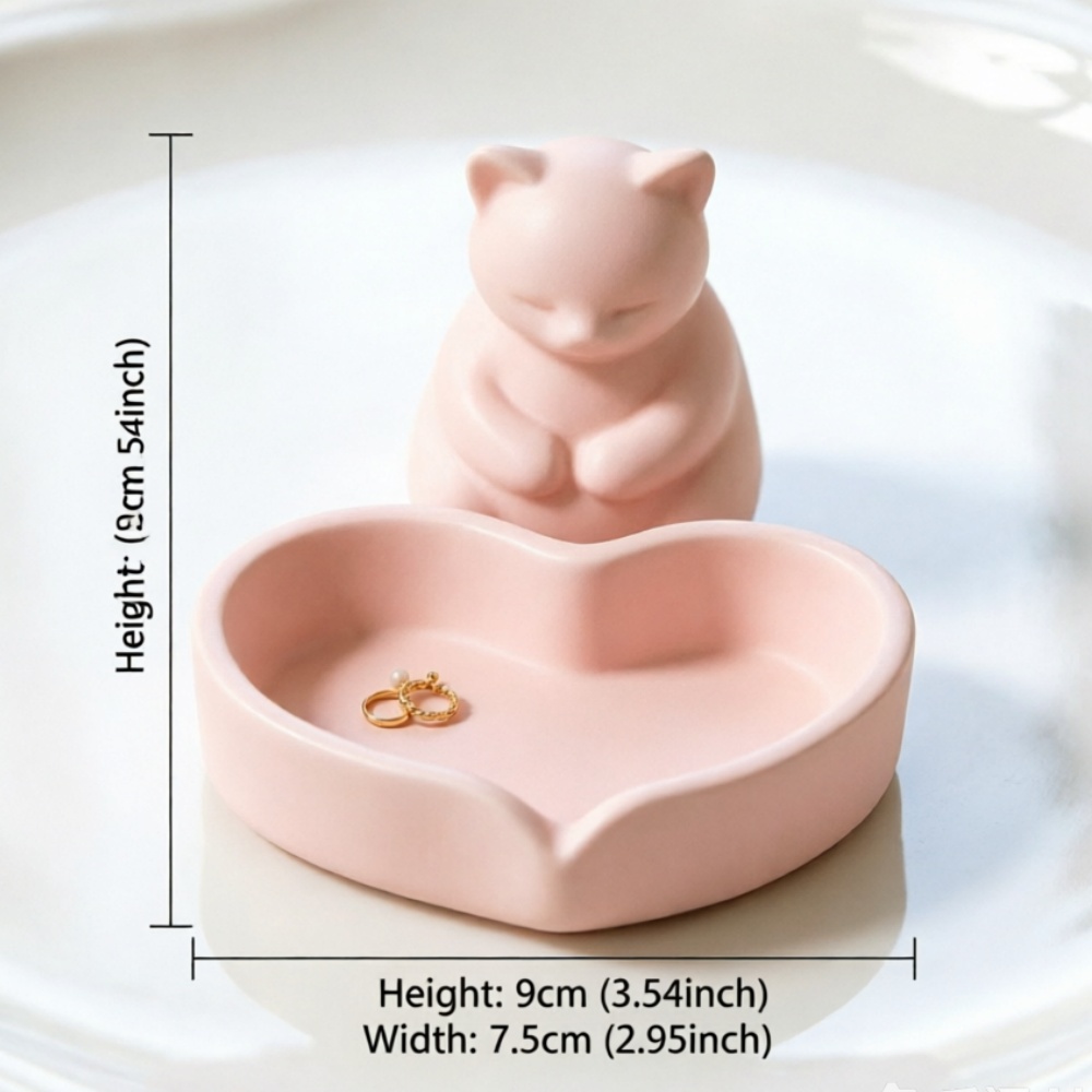طبق مجوهرات على شكل قطة وردية  - مراجعة 3D Printing Ring Holder وسعره