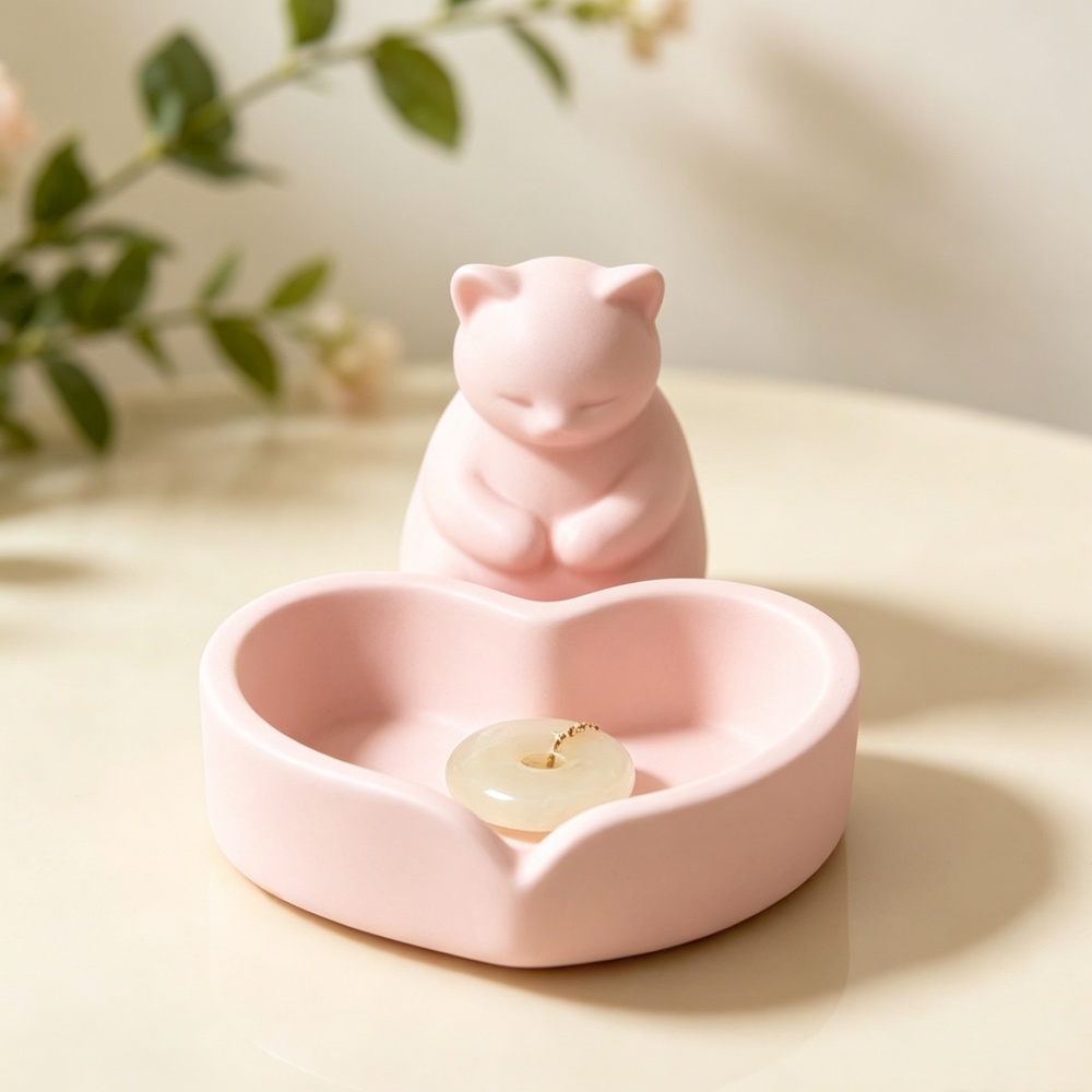 طبق مجوهرات على شكل قطة وردية  - مراجعة 3D Printing Ring Holder وسعره